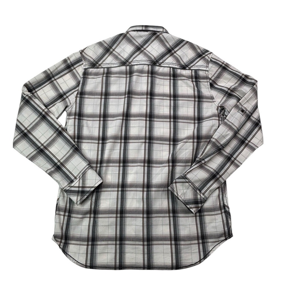 BKE Mens Athletic Fit Western Plaid Pearl Snap Shirt White Black Grey‎ Large - Picture 4 of 16